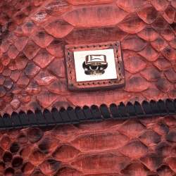 Pre Owned Zagliani Orange Python Leather Hobo 