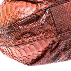 Pre Owned Zagliani Orange Python Leather Hobo 