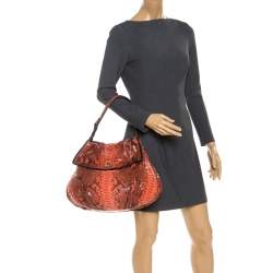 Pre Owned Zagliani Orange Python Leather Hobo 