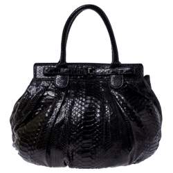 Zagliani Metallic Black Python Puffy Hobo