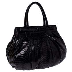 Zagliani Metallic Black Python Puffy Hobo