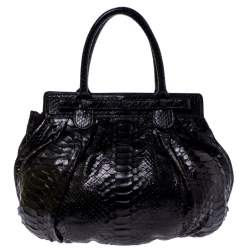 Zagliani Metallic Black Python Puffy Hobo