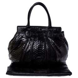 Zagliani Metallic Black Python Puffy Hobo