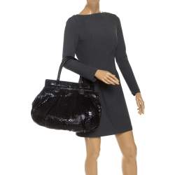 Zagliani Metallic Black Python Puffy Hobo