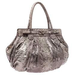 Zagliani Cream/Black Metallic Python Puffy Hobo