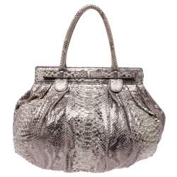 Zagliani Cream/Black Metallic Python Puffy Hobo
