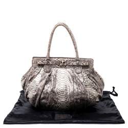 Zagliani Cream/Black Metallic Python Puffy Hobo