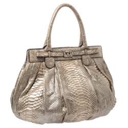 Zagliani Metallic Gold Python Puffy Hobo