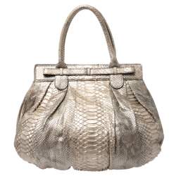 Zagliani Metallic Gold Python Puffy Hobo