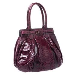 Zagliani Burgandy Python Small Puffy Bag