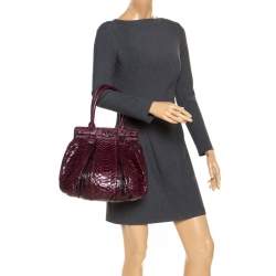 Zagliani Burgandy Python Small Puffy Bag