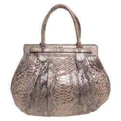 Zagliani Metallic Peach and Grey Python Puffy Hobo