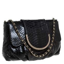 Zagliani Black Python Shoulder Bag