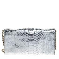 Zagliani Silver Python Envelope Flap Chain Shoulder Bag
