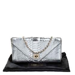 Zagliani Silver Python Envelope Flap Chain Shoulder Bag