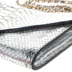 Zagliani Silver Python Envelope Flap Chain Shoulder Bag