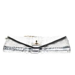 Zagliani Silver Python Envelope Flap Chain Shoulder Bag