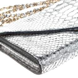 Zagliani Silver Python Envelope Flap Chain Shoulder Bag