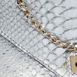 Zagliani Silver Python Envelope Flap Chain Shoulder Bag