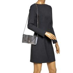 Zagliani Silver Python Envelope Flap Chain Shoulder Bag