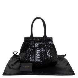 Pre Owned Zagliani Black Python Small Puffy Bag