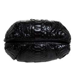 Pre Owned Zagliani Black Python Small Puffy Bag
