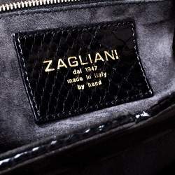 Pre Owned Zagliani Black Python Small Puffy Bag