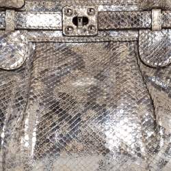 Zagliani Metallic Silver Python Puffy Hobo