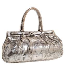 Zagliani Metallic Silver Python Puffy Hobo