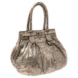 Zagliani Metallic Python Small Puffy Hobo