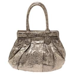 Zagliani Metallic Python Small Puffy Hobo