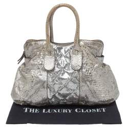 Zagliani Silver Python Top Zip Tote