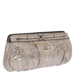 Zagliani Silver Python Turnlock Clutch 