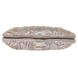 Zagliani Silver Python Turnlock Clutch 