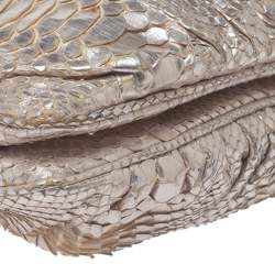 Zagliani Silver Python Turnlock Clutch 