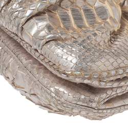 Zagliani Silver Python Turnlock Clutch 