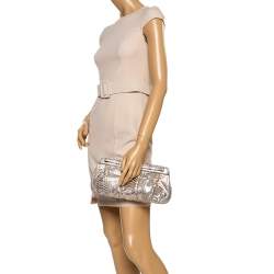 Zagliani Silver Python Turnlock Clutch 