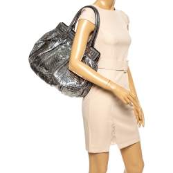 Zagliani Silver Python Puffy Hobo