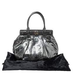 Zagliani Silver Python Puffy Hobo
