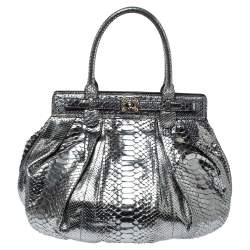 Zagliani Silver Python Puffy Hobo