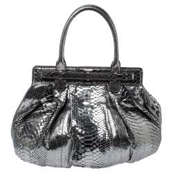 Zagliani Silver Python Puffy Hobo