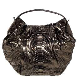 Zagliani Metallic Green Python Drawstring Hobo
