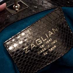 Zagliani Metallic Green Python Drawstring Hobo