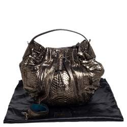 Zagliani Metallic Green Python Drawstring Hobo
