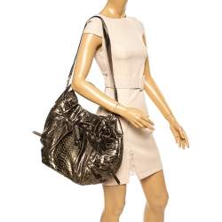 Zagliani Metallic Green Python Drawstring Hobo