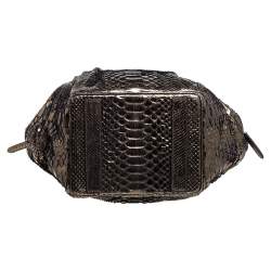 Zagliani Metallic Green Python Drawstring Hobo