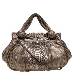 Zagliani Metallic Light Gold Python Knotted Handle Hobo
