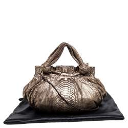Zagliani Metallic Light Gold Python Knotted Handle Hobo