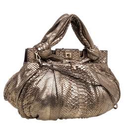 Zagliani Metallic Light Gold Python Knotted Handle Hobo