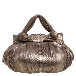 Zagliani Metallic Light Gold Python Knotted Handle Hobo